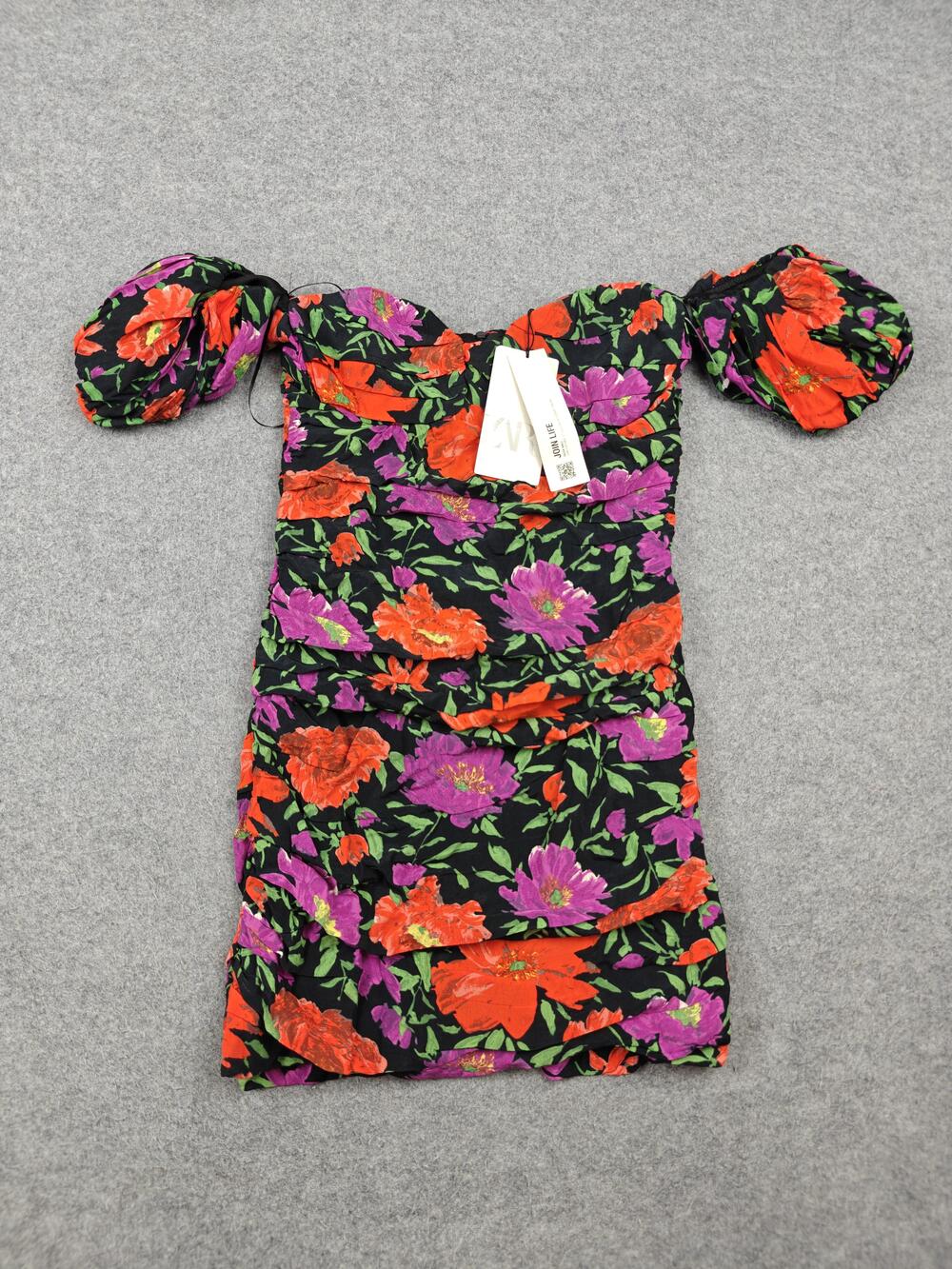 Zara Dress Womens Medium Multicolor Bodycon Sweetheart Balloon Sleeve Lined